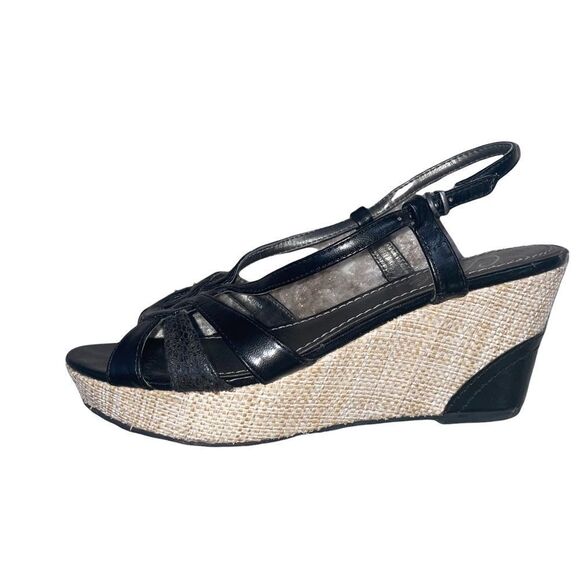 Charles by Charles David Womens Argent Sandals Casual SZ 7B black & tan wedge - Picture 2 of 10